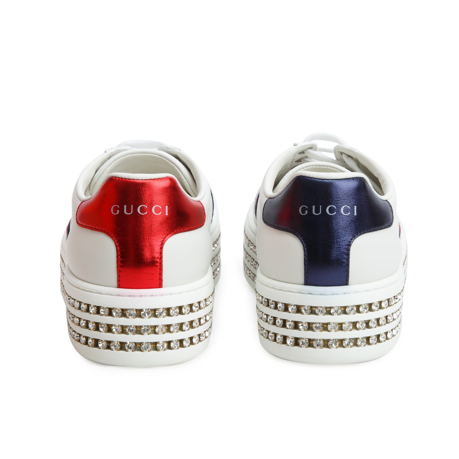 Gucci White Leather Embroidered Web Rhinestone Bee Ace Platform Sneakers, Women's Size 36 w/ Box