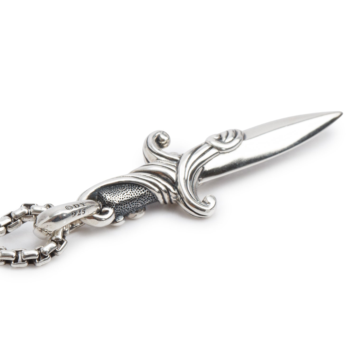 David Yurman Sterling Silver Black Diamond 44 MM Waves Dagger Amulet Necklace w/ Box