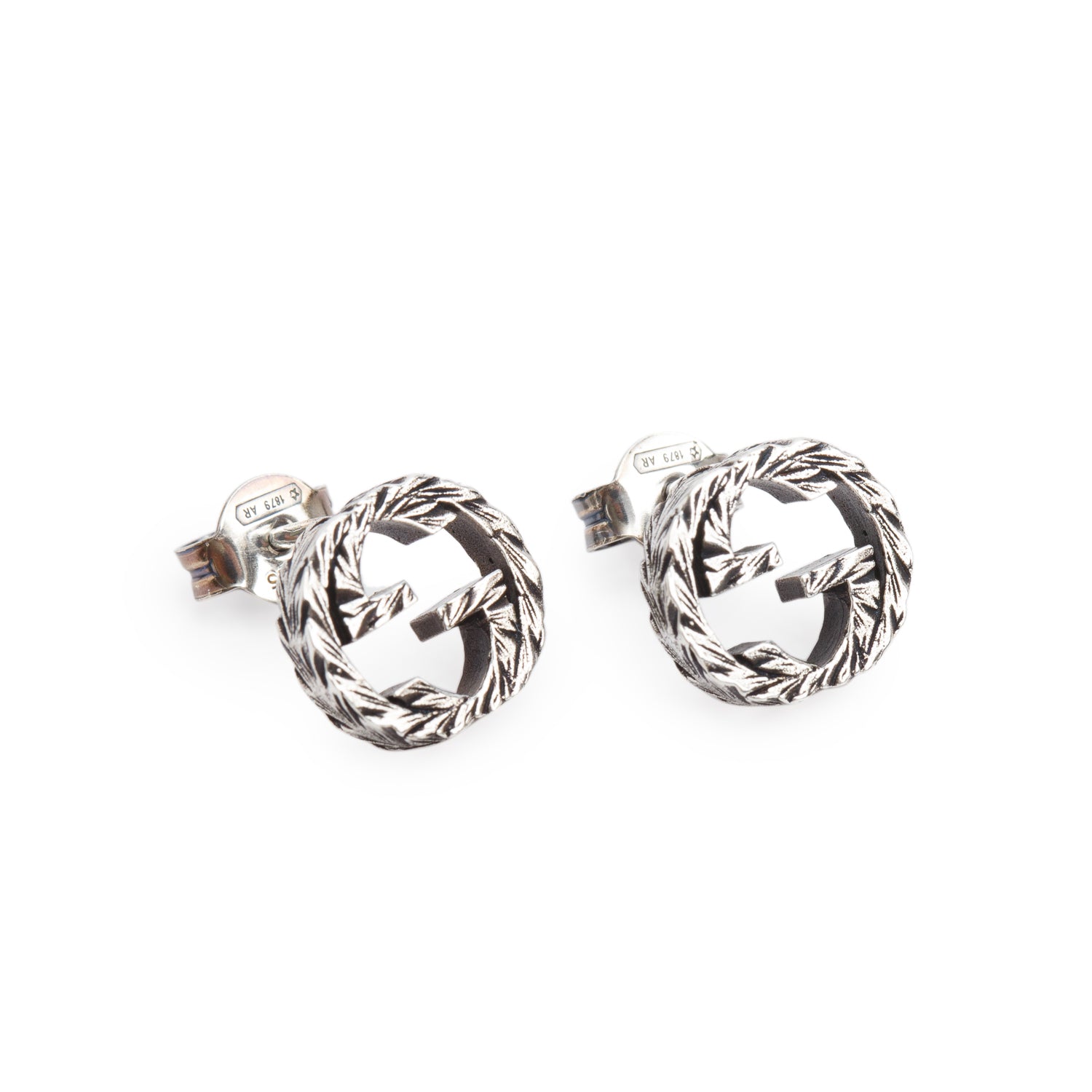 Gucci 2021 Sterling Silver Textured Interlocking G Stud Earrings w/ Box & Receipt