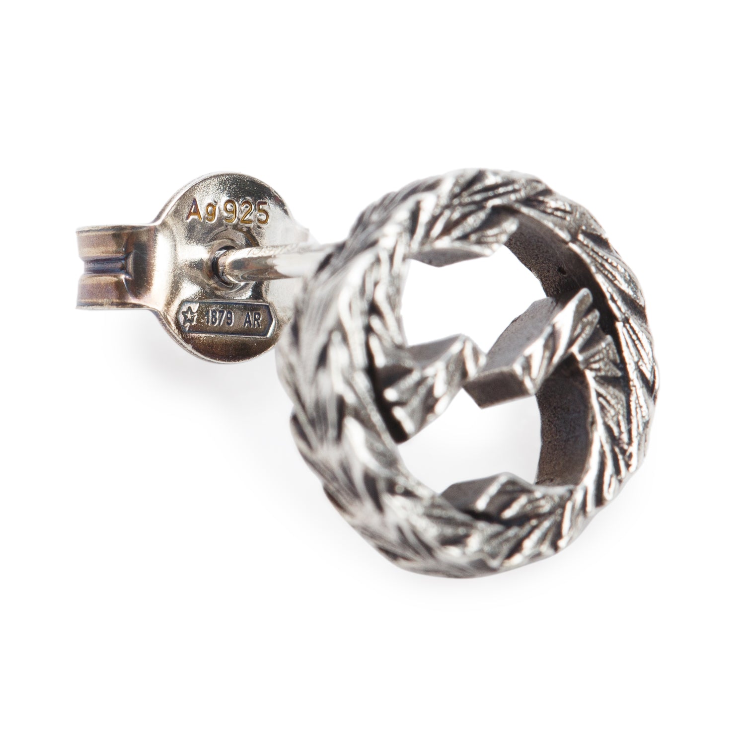 Gucci 2021 Sterling Silver Textured Interlocking G Stud Earrings w/ Box & Receipt