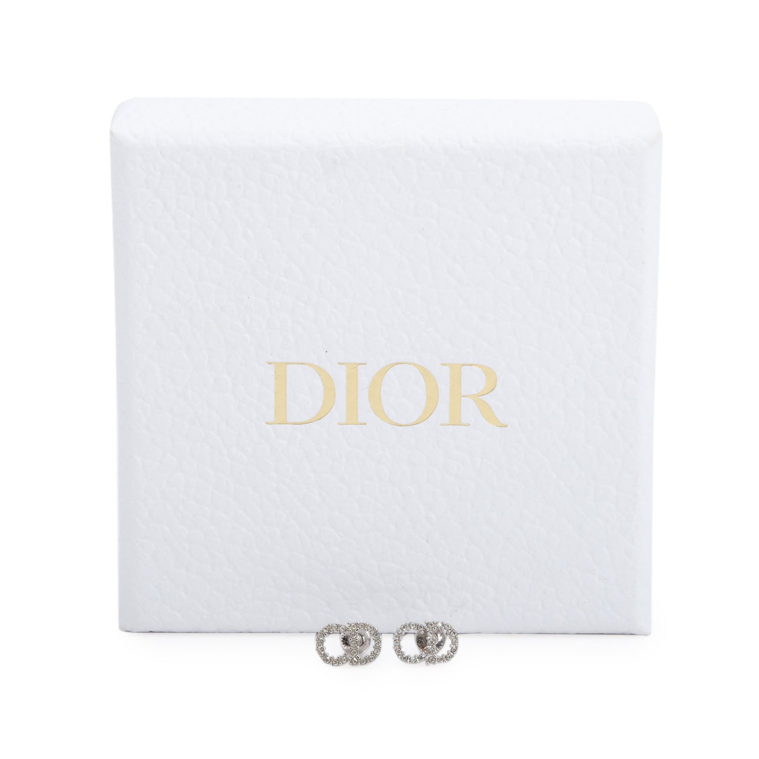 Christian Dior Silver-Tone Metal Signature CD Petit Stud Earrings w/ Box