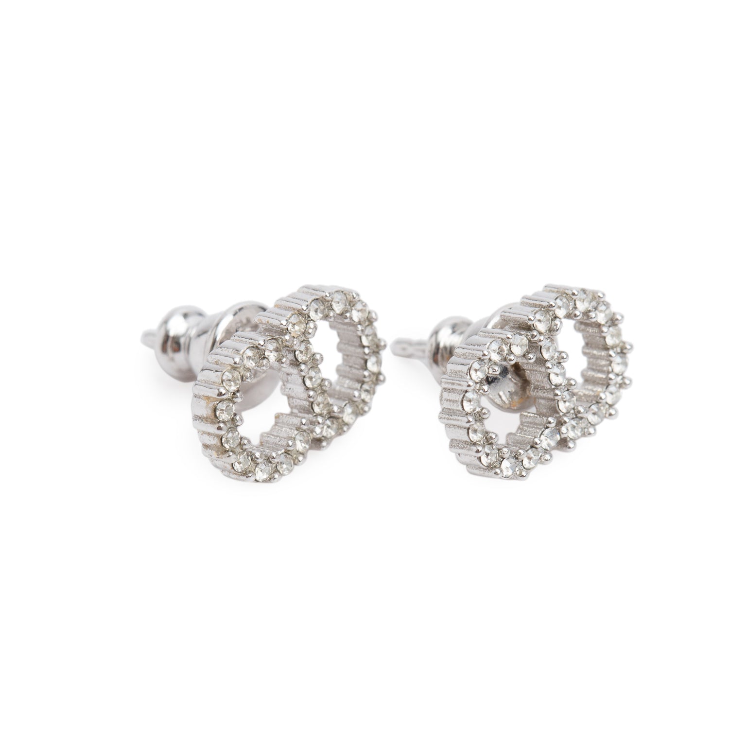 Christian Dior Silver-Tone Metal Signature CD Petit Stud Earrings w/ Box