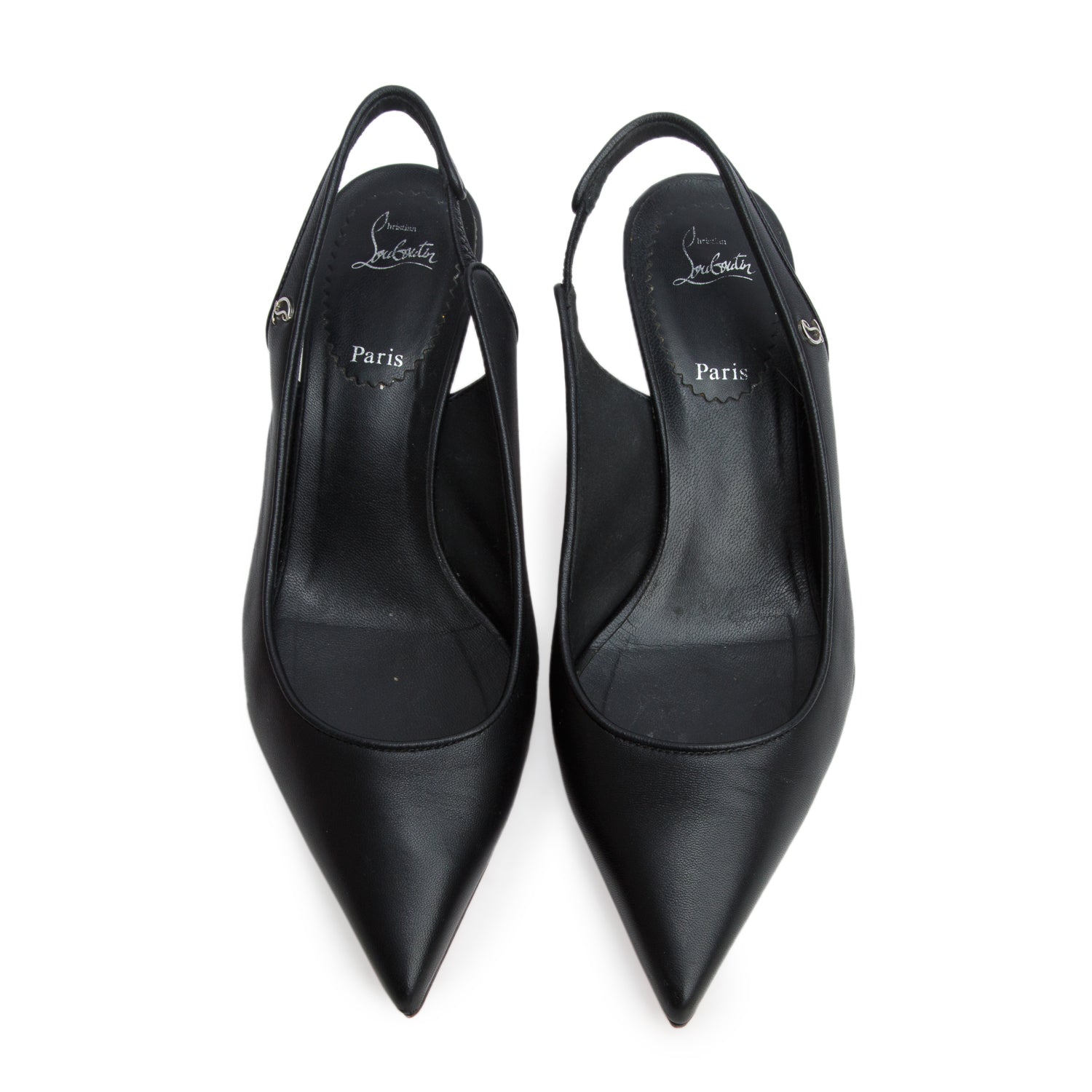 Christian Louboutin Black Leather Sporty Kate Sling 55 Pumps, Size 36 w/ Box