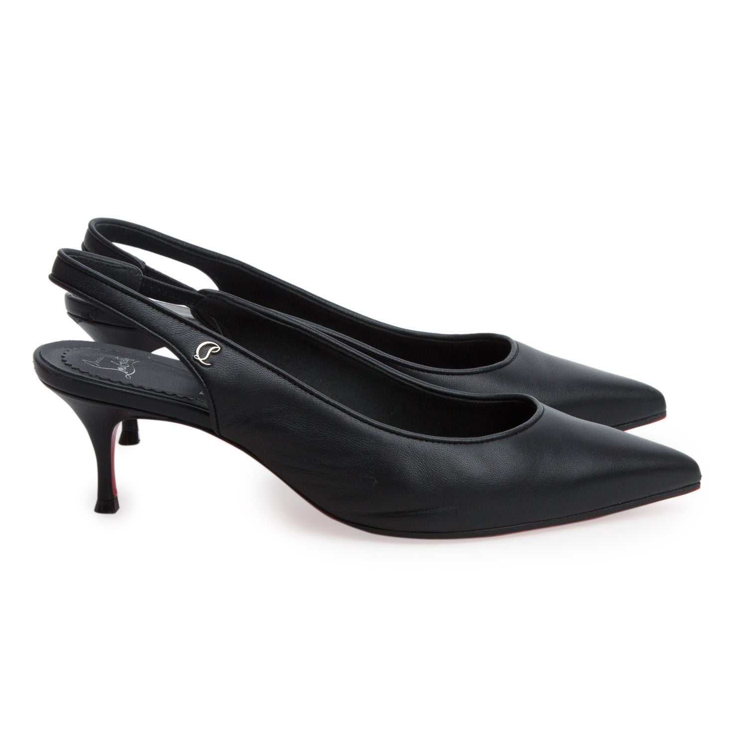 Christian Louboutin Black Leather Sporty Kate Sling 55 Pumps, Size 36 w/ Box