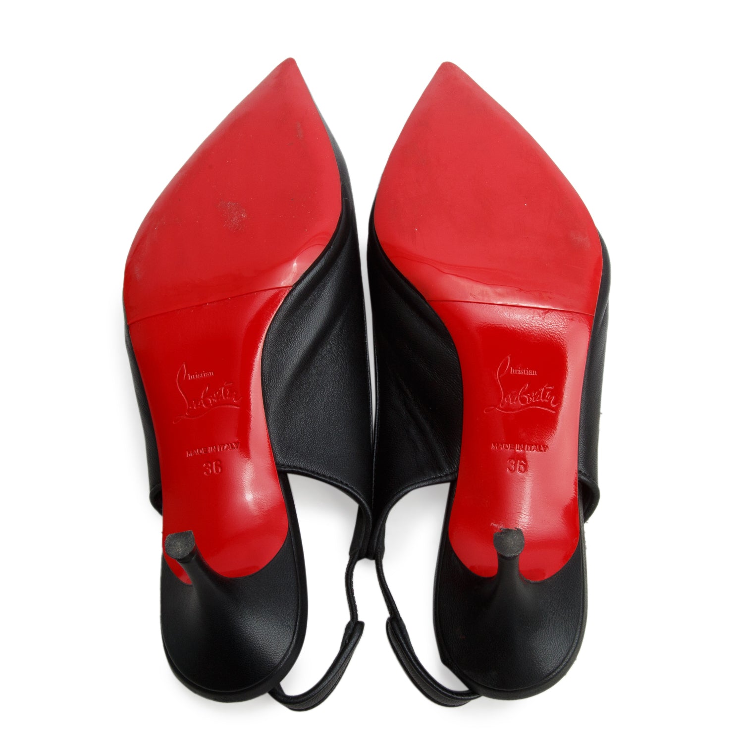 Christian Louboutin Black Leather Sporty Kate Sling 55 Pumps, Size 36 w/ Box