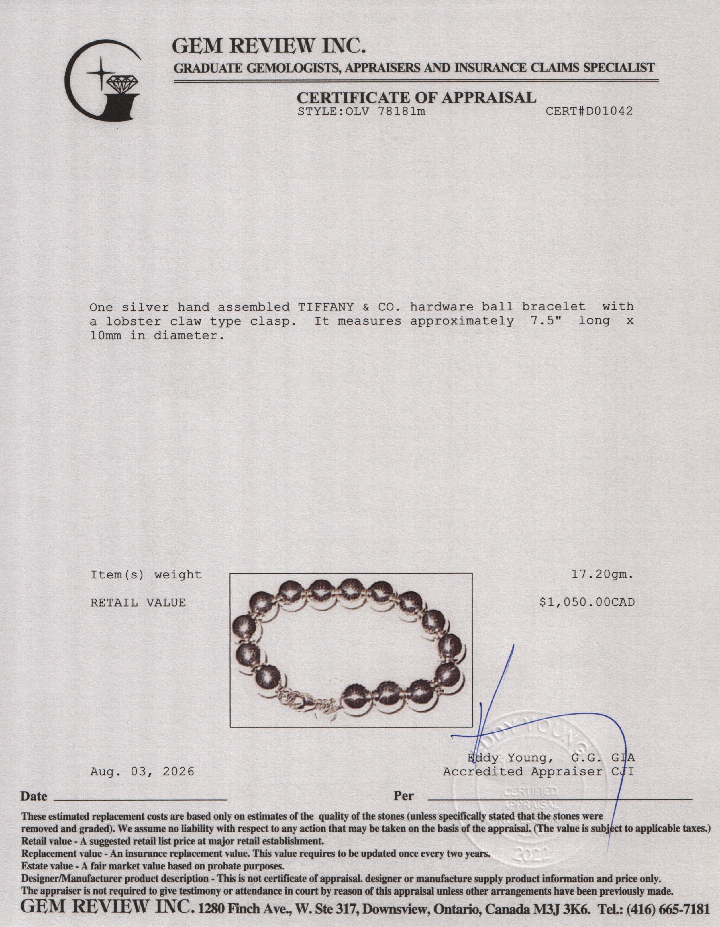 Tiffany & Co. Sterling Silver 10 MM HardWear Ball Bracelet