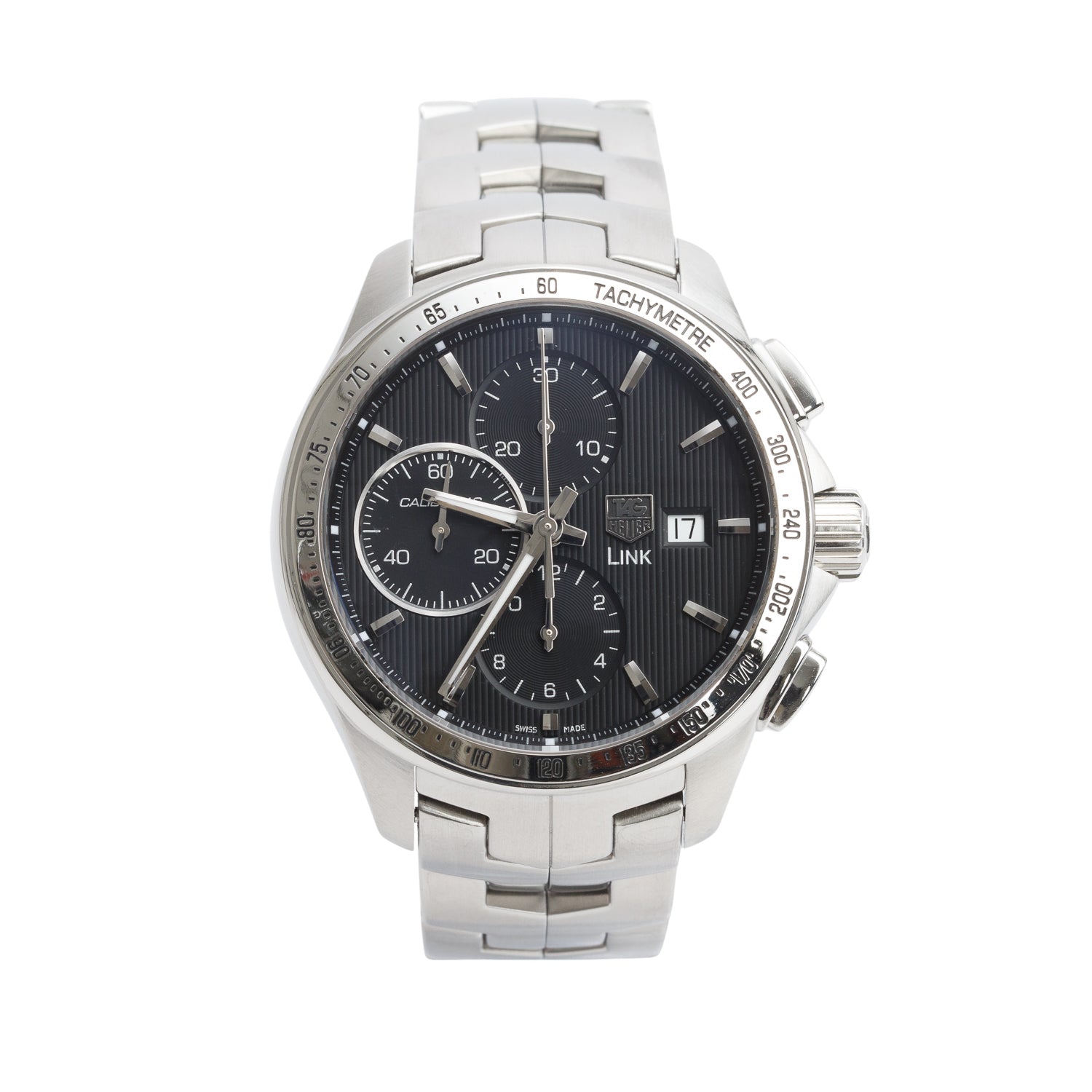 Tag Heuer Stainless Steel Link 43 MM Automatic Chronograph Watch Black Dial CAT2010