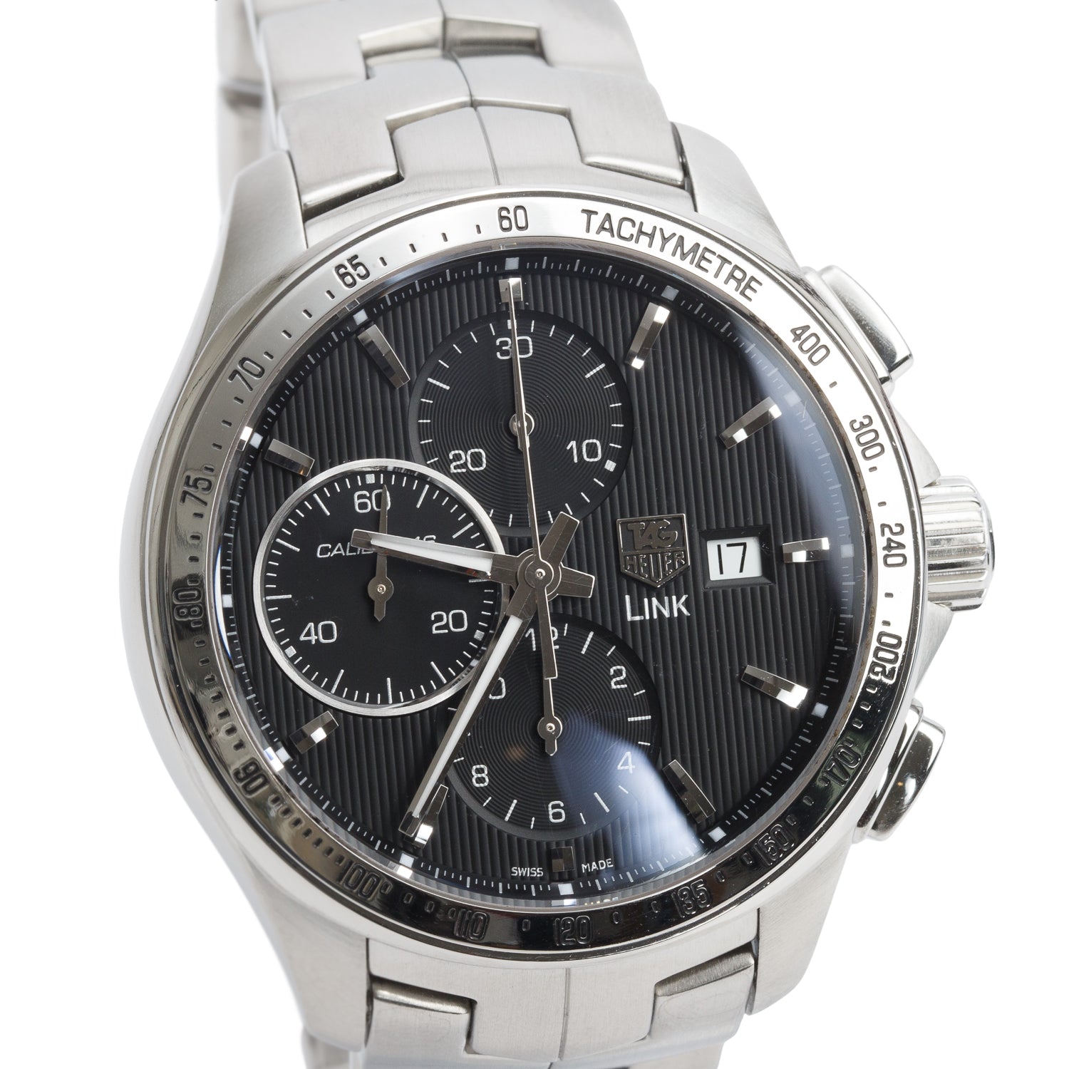 Tag Heuer Stainless Steel Link 43 MM Automatic Chronograph Watch Black Dial CAT2010