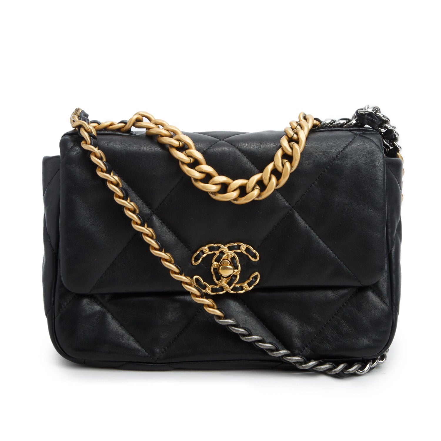 Chanel Black Lambskin Leather Medium 19 Flap Bag w/ Box