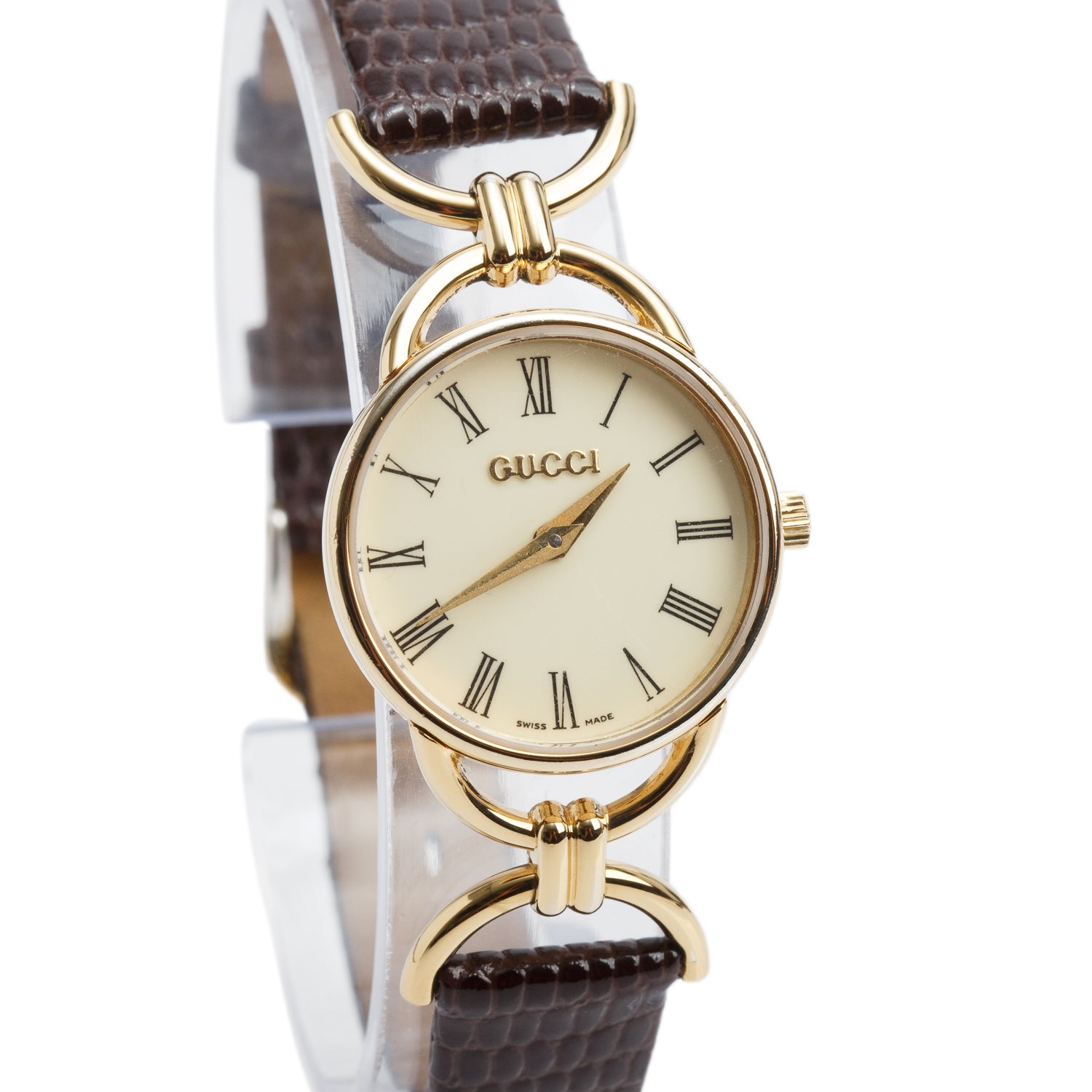 Gucci Gold-Plated Stainless Steel 6000 Series 23 MM Quartz Watch Creme Dial w/ Box & Extra Strap