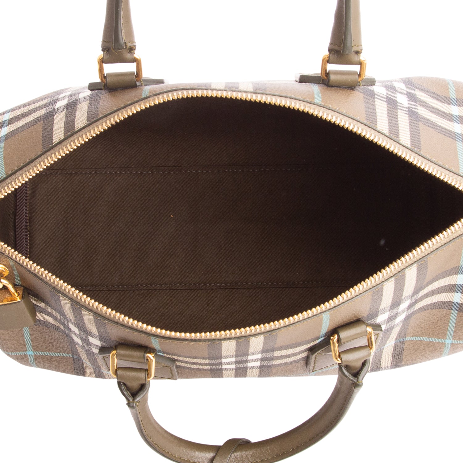Burberry Green Vintage Check Medium Bowling Bag w/ Strap