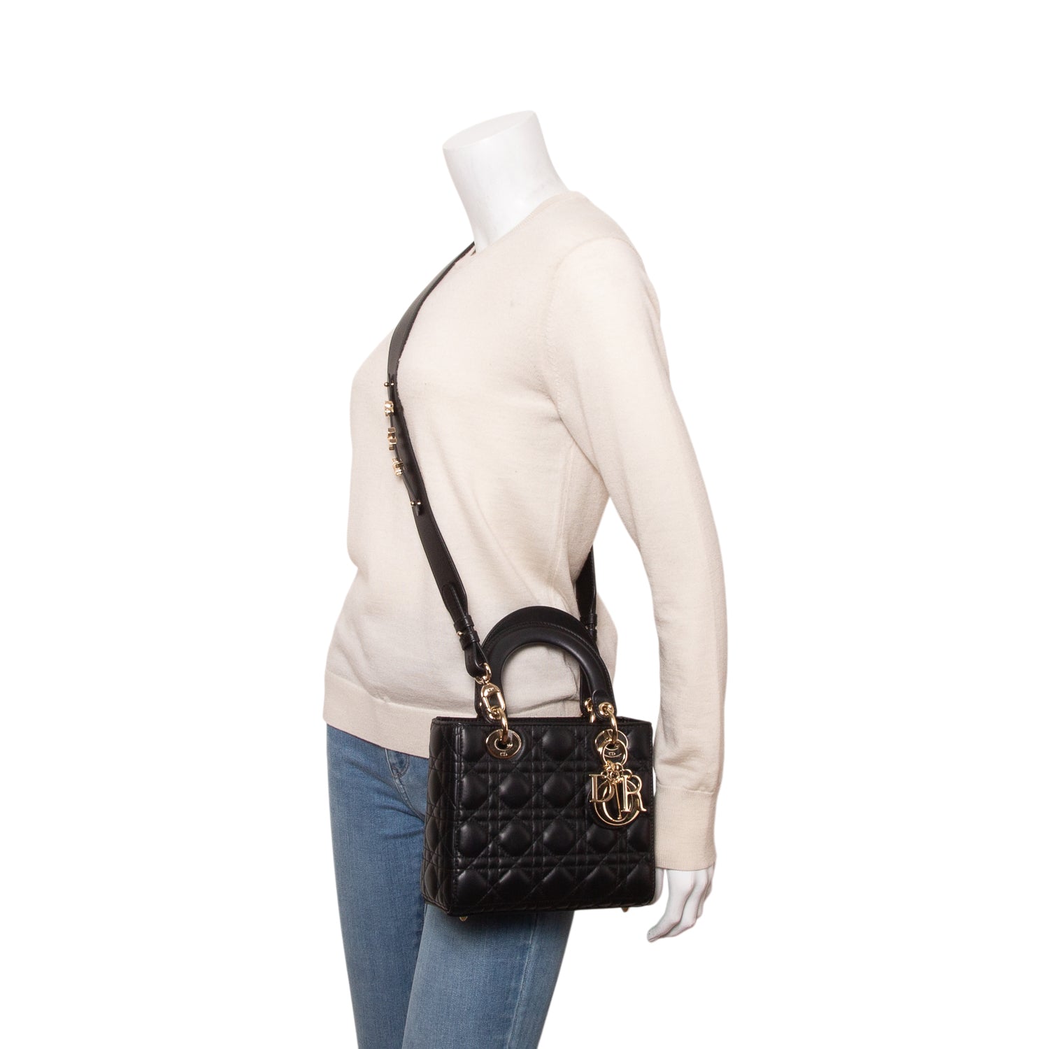 Christian Dior Black Calfskin Cannage Small My ABC Lady Dior w/ Box, Authenticity & Strap