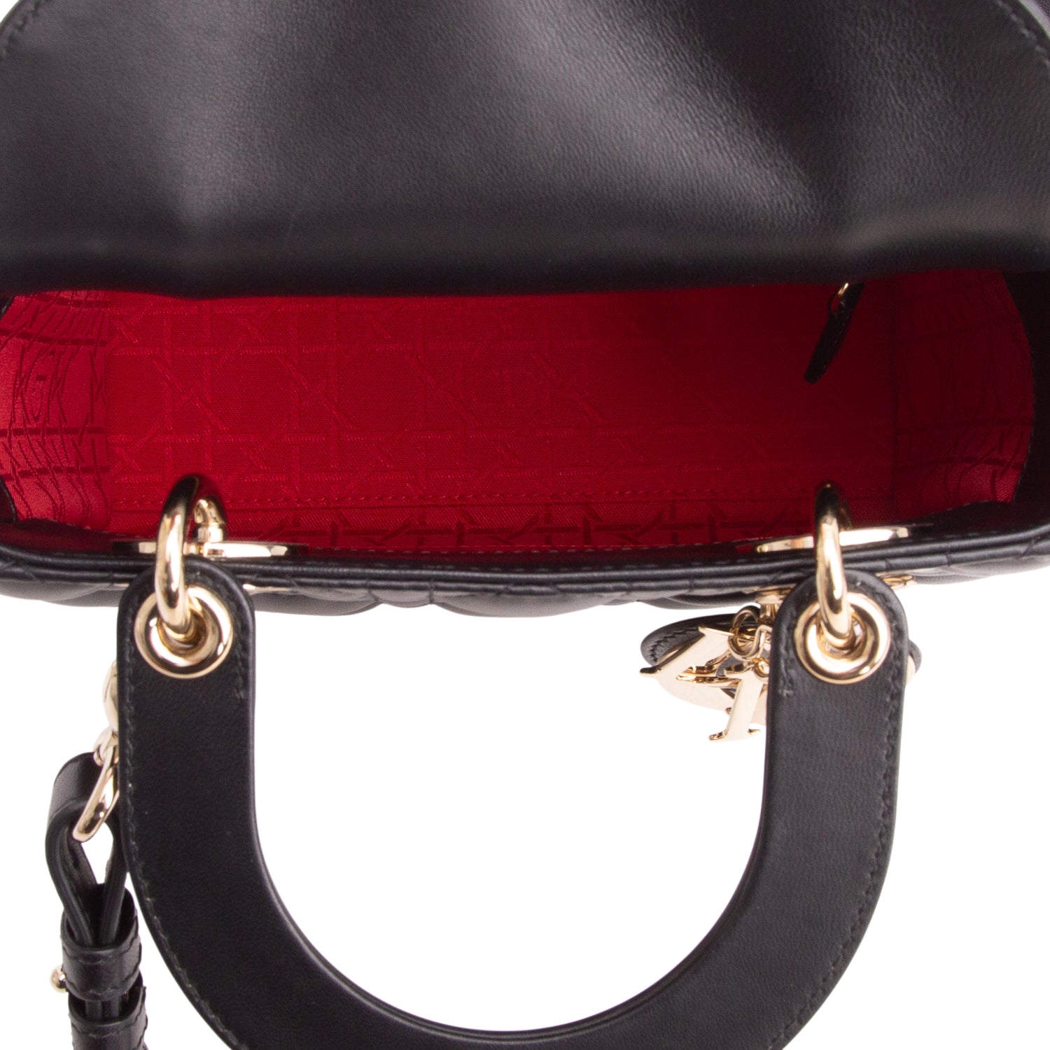 Christian Dior Black Calfskin Cannage Small My ABC Lady Dior w/ Box, Authenticity & Strap