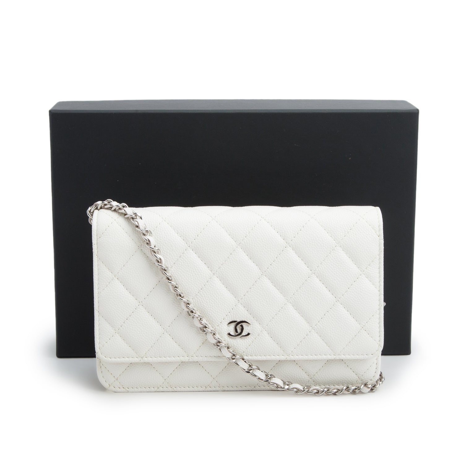 Chanel 2020 White Caviar Quilted Classic Wallet on Chain w/ Box & Authenticity Card