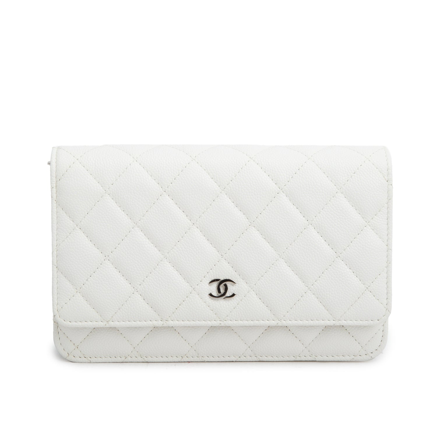 Chanel 2020 White Caviar Quilted Classic Wallet on Chain w/ Box & Authenticity Card