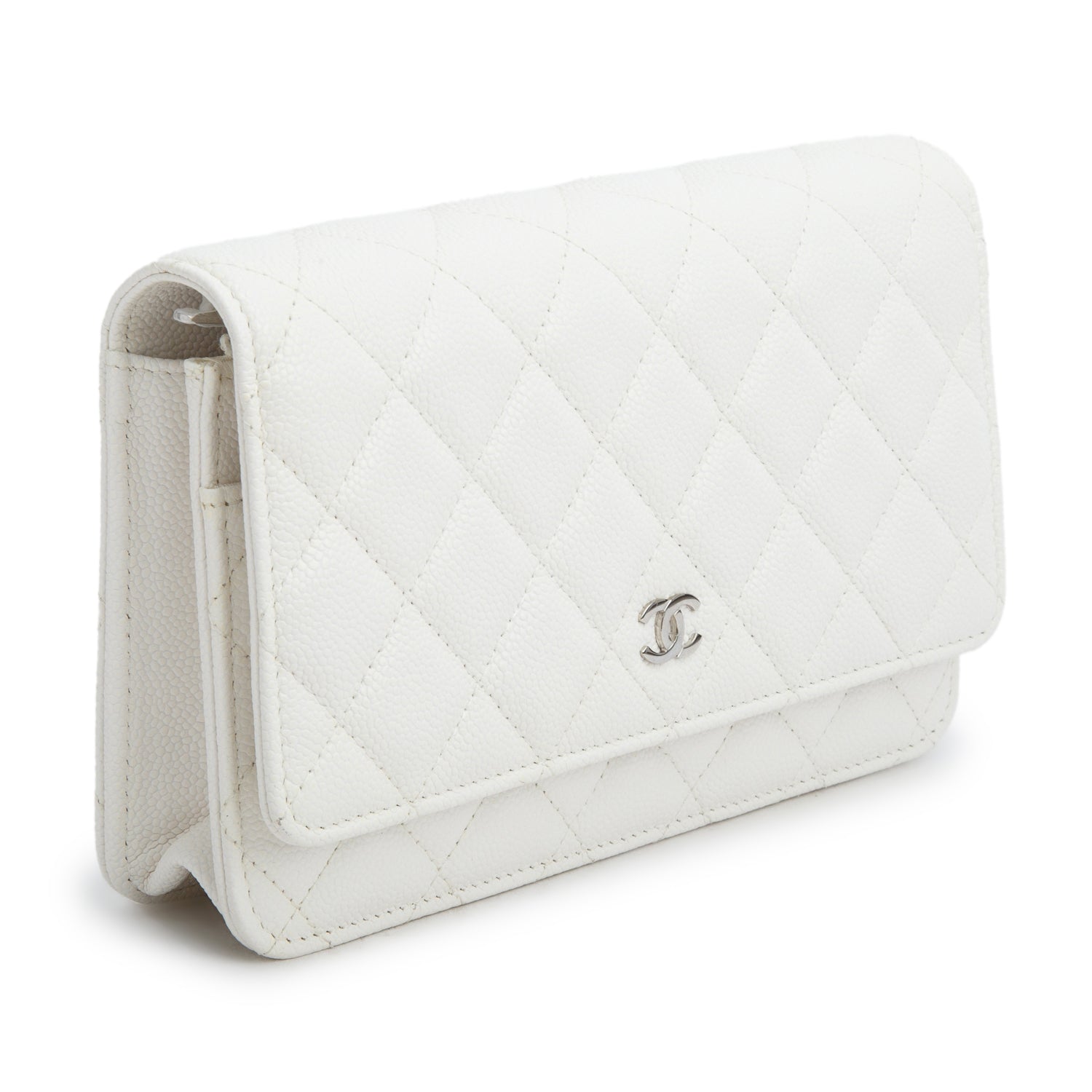 Chanel 2020 White Caviar Quilted Classic Wallet on Chain w/ Box & Authenticity Card