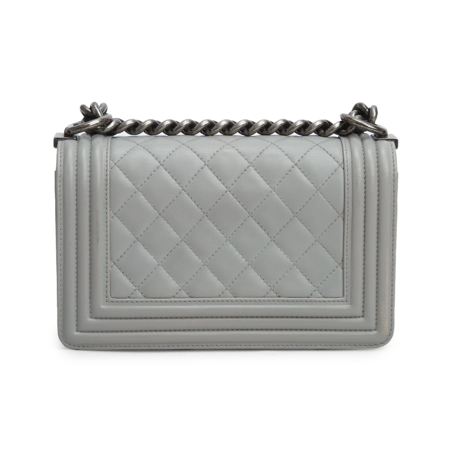 Chanel Grey Lambskin Quilted Small Boy Bag w/ Authenticity Card