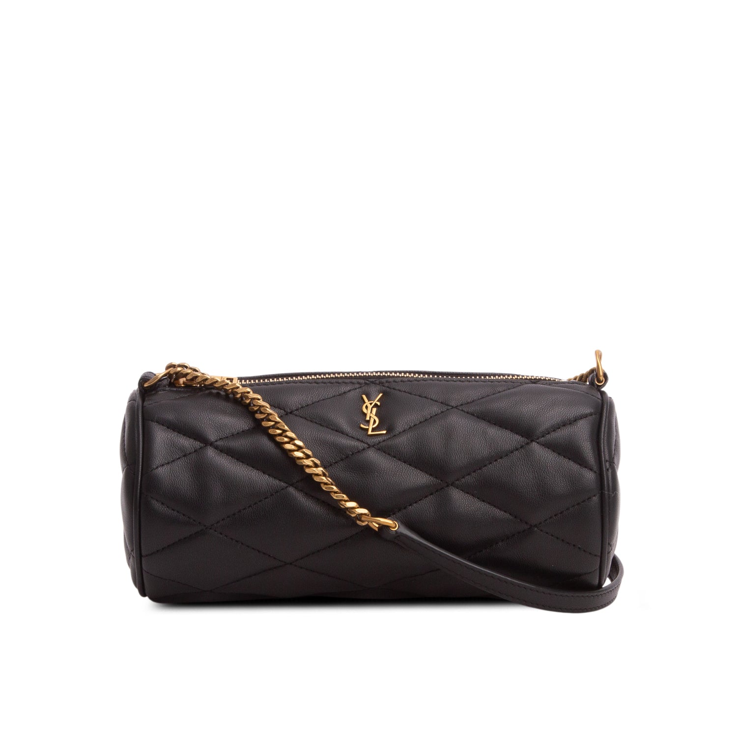 Saint Laurent 2023 Black Quilted Lambskin Leather Mini Sade Tube Bag