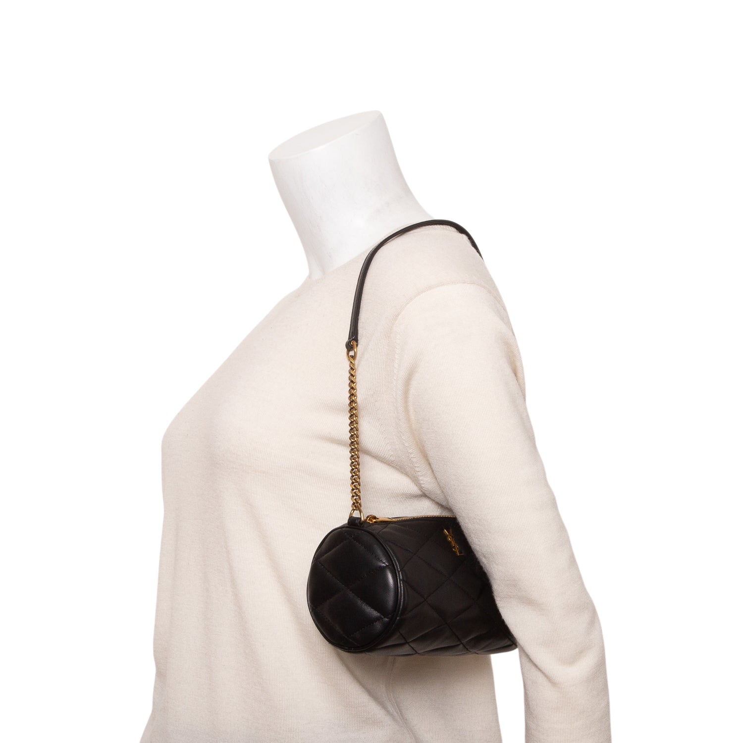 Saint Laurent 2023 Black Quilted Lambskin Leather Mini Sade Tube Bag
