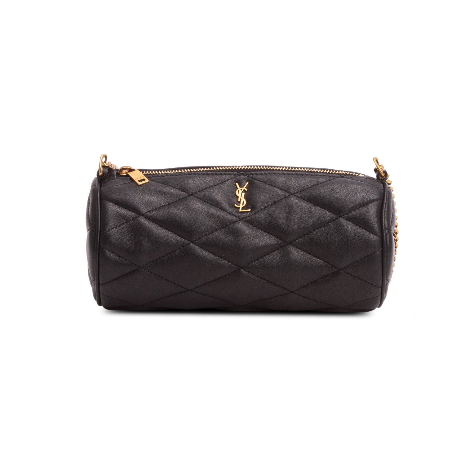 Saint Laurent 2023 Black Quilted Lambskin Leather Mini Sade Tube Bag