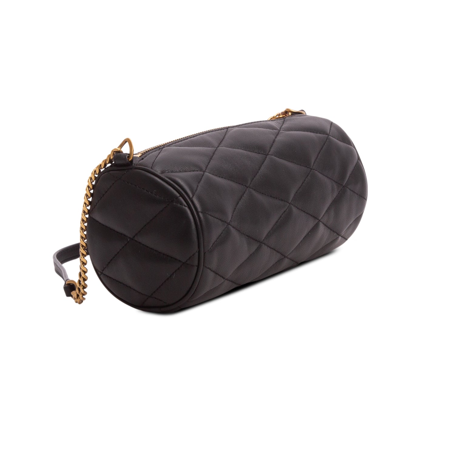 Saint Laurent 2023 Black Quilted Lambskin Leather Mini Sade Tube Bag