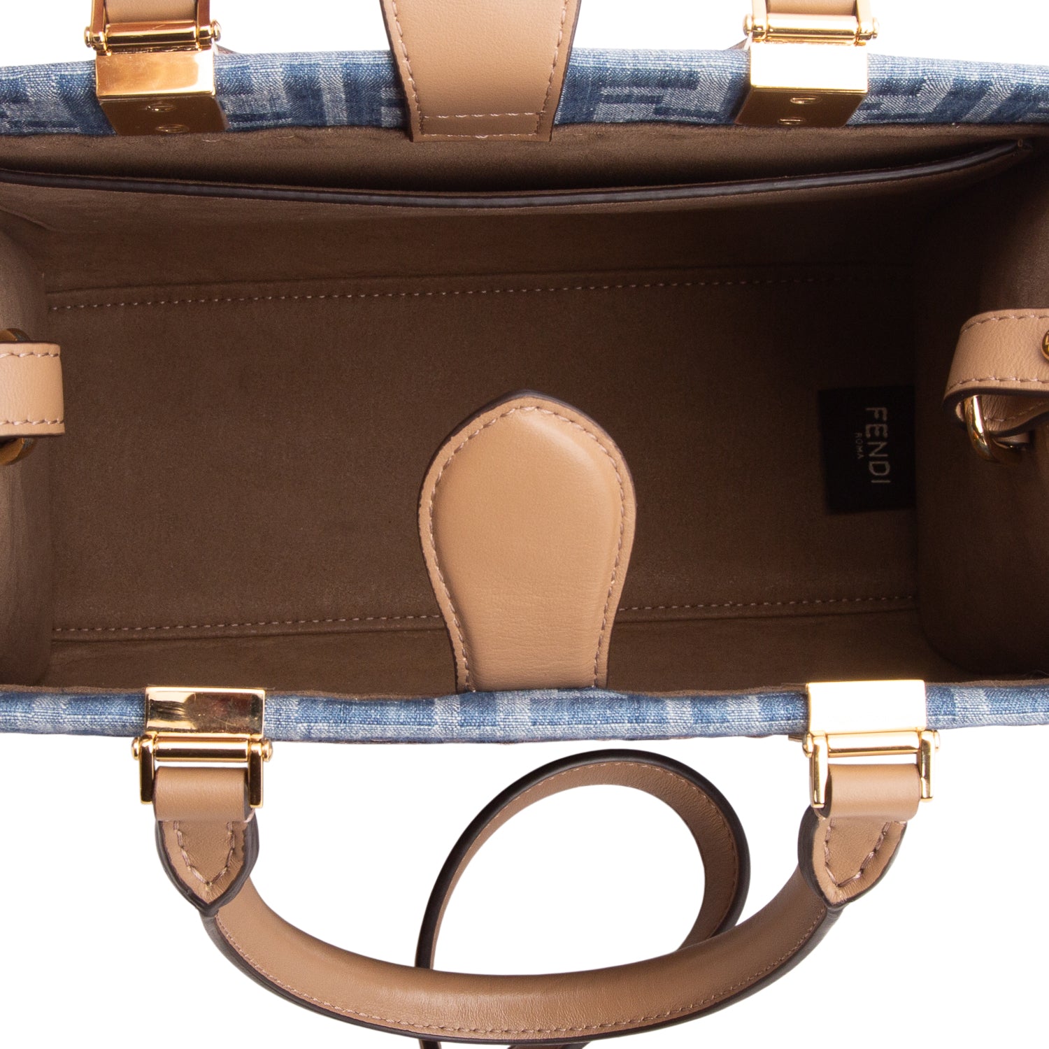 Fendi 2024 Blue Denim Jacquard FF 1974 Small Sunshine Shopper Tote w/ Box & Strap
