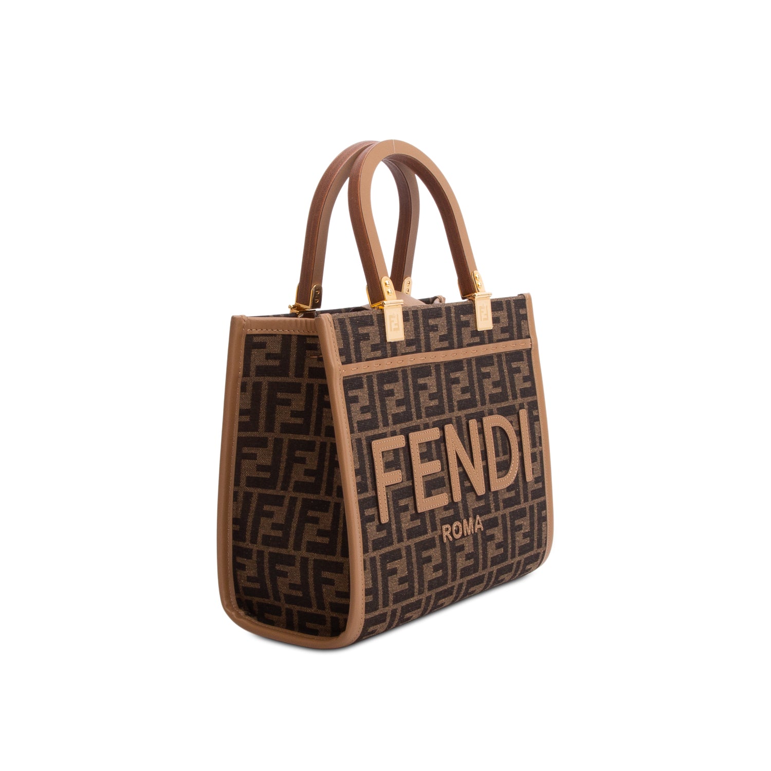 Fendi 2024 Brown Jacquard FF 1974 Logo Small Sunshine Shopper Tote w/ Box & Strap