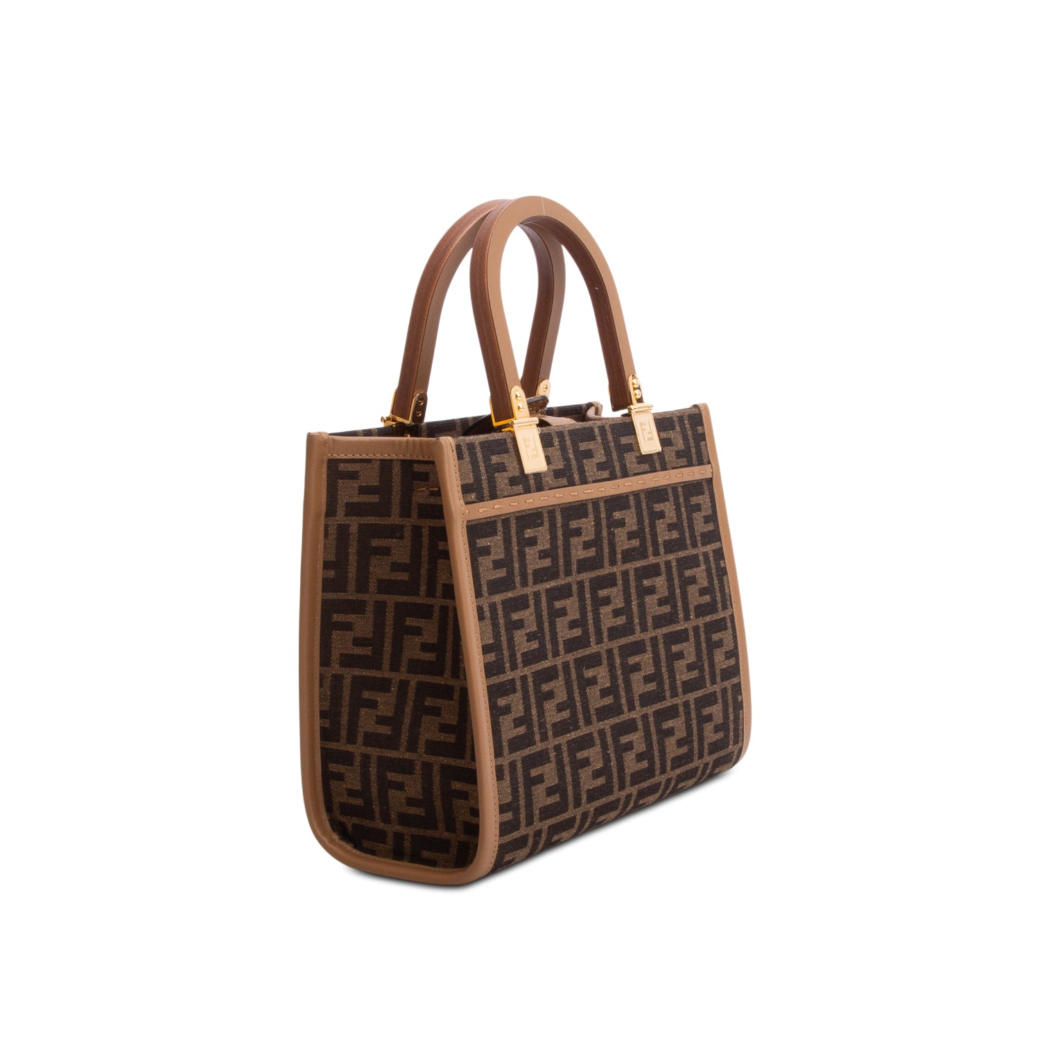 Fendi 2024 Brown Jacquard FF 1974 Logo Small Sunshine Shopper Tote w/ Box & Strap