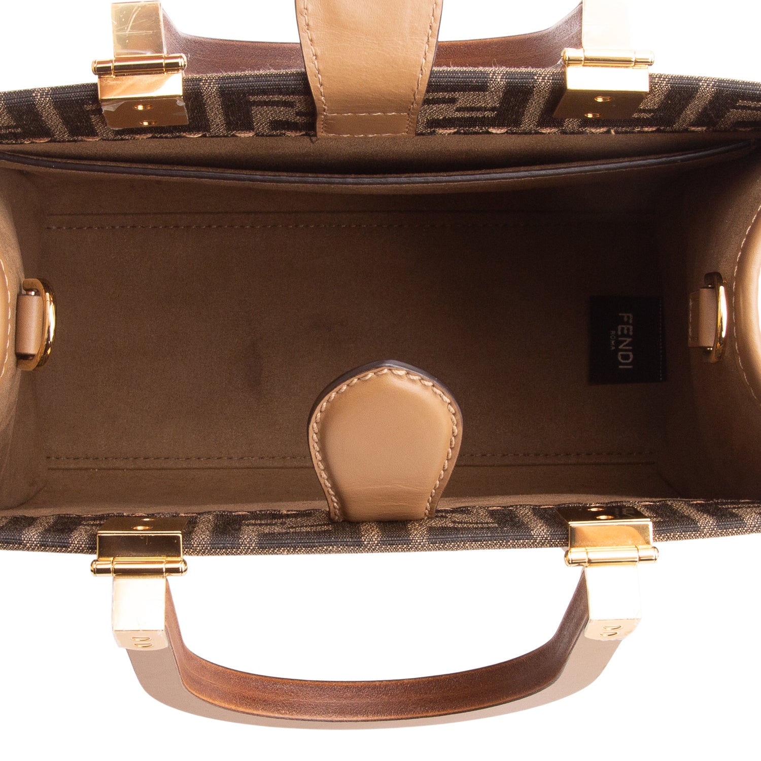 Fendi 2024 Brown Jacquard FF 1974 Logo Small Sunshine Shopper Tote w/ Box & Strap