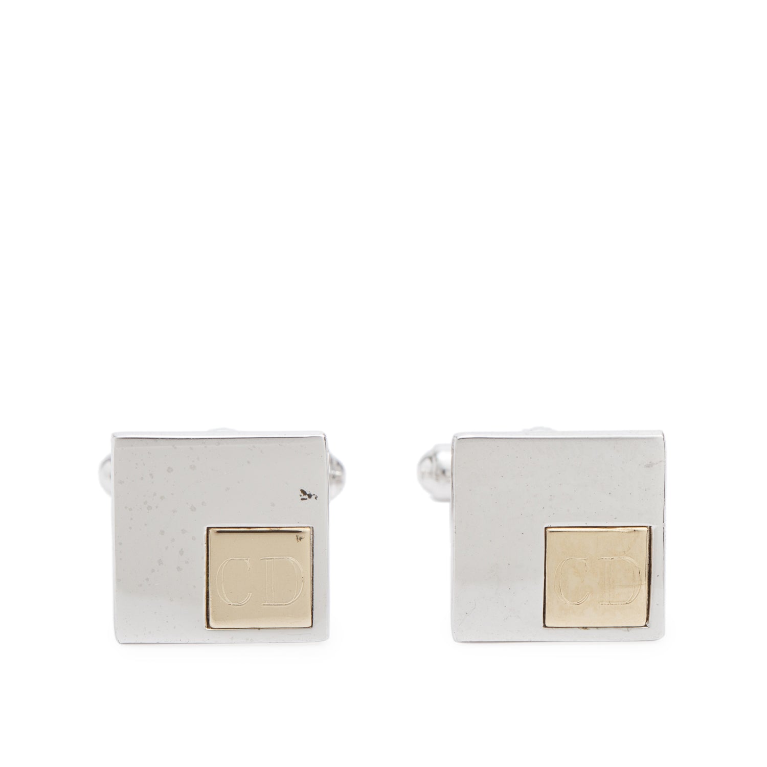 Christian Dior Vintage Gold-Plated & Palladium-Plated Square Logo Cufflinks