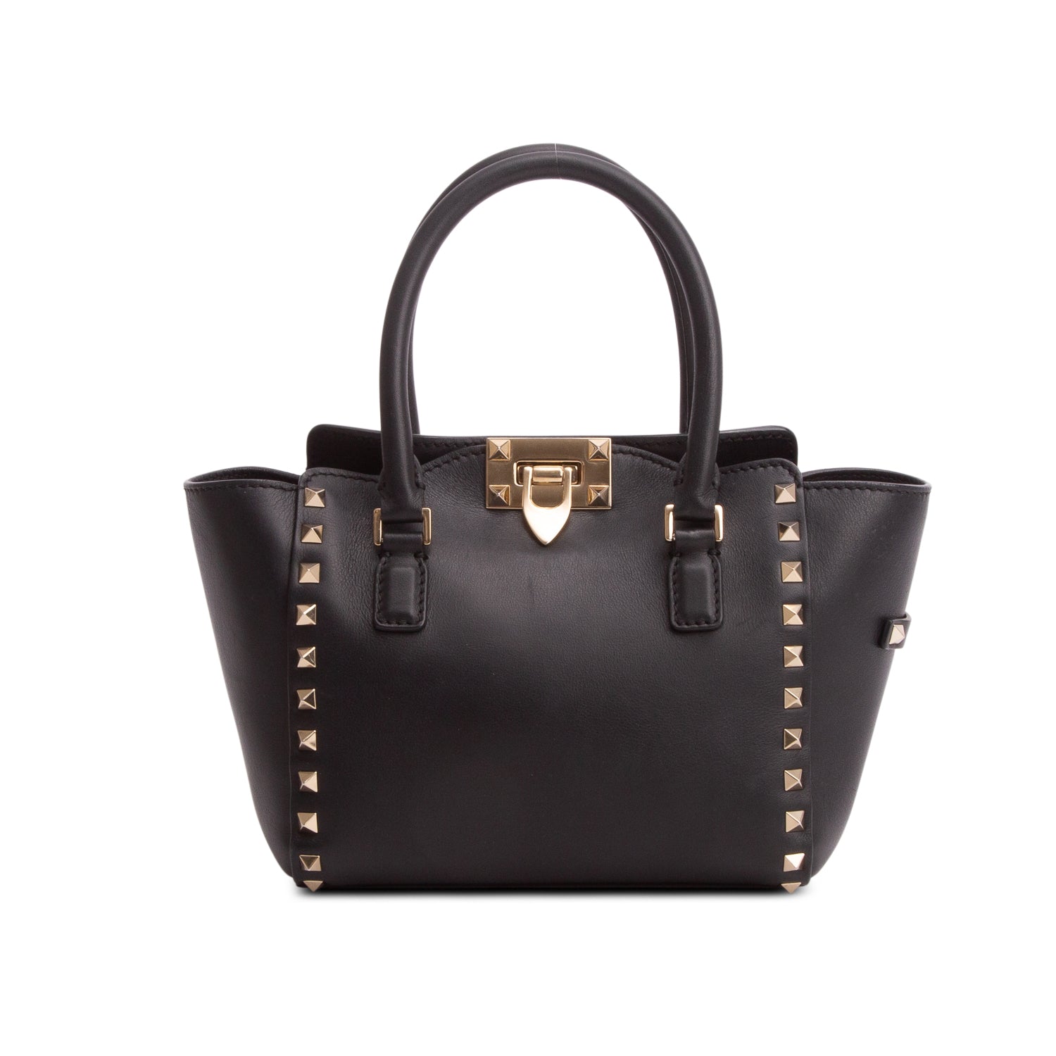 Valentino Black Smooth Leather Mini Rockstud Double Handle Tote w/ Strap
