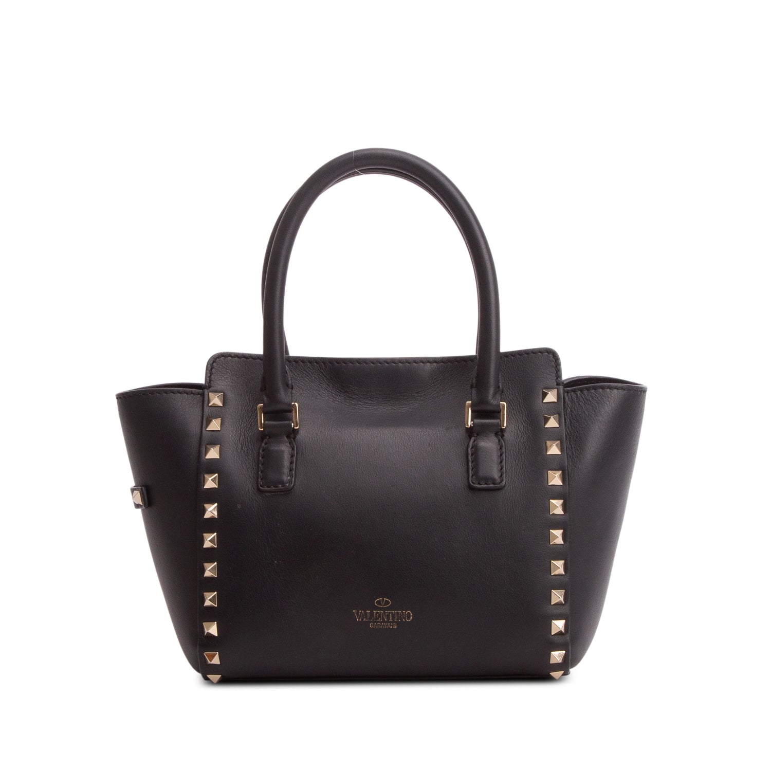 Valentino Black Smooth Leather Mini Rockstud Double Handle Tote w/ Strap