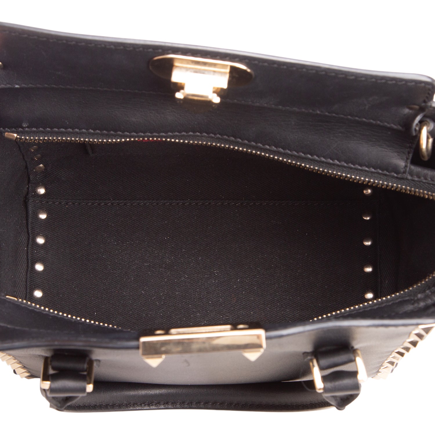 Valentino Black Smooth Leather Mini Rockstud Double Handle Tote w/ Strap