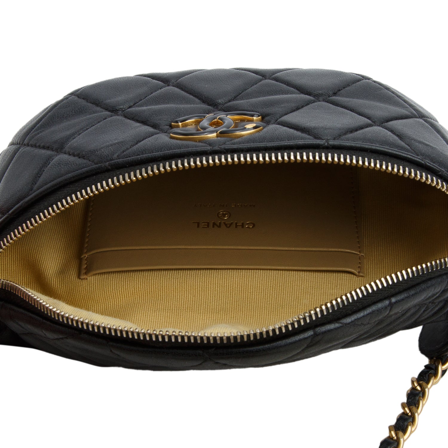 Chanel Black Lambskin Quilted Enamel Belt Bag w/ Box