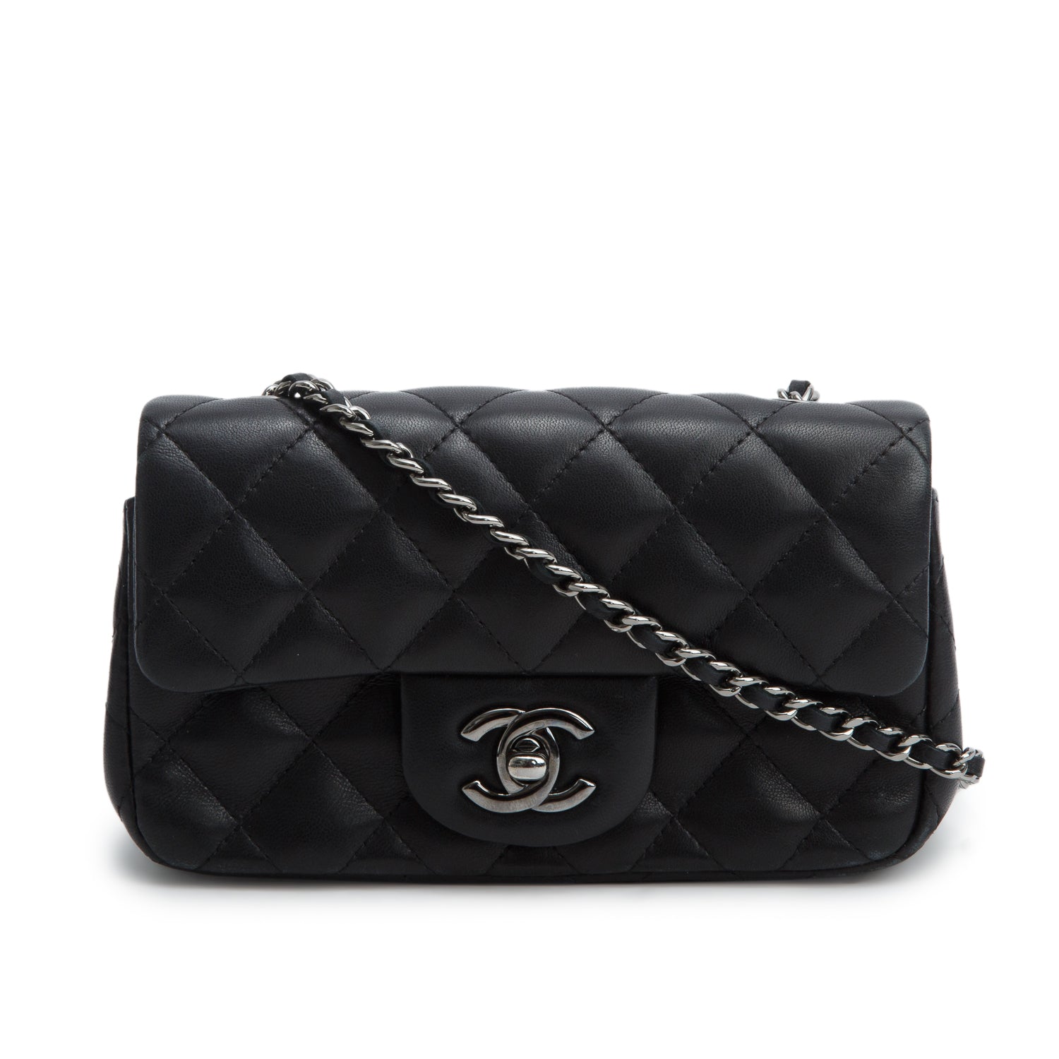 Chanel Black Lambskin Quilted Extra Mini Rectangular Flap