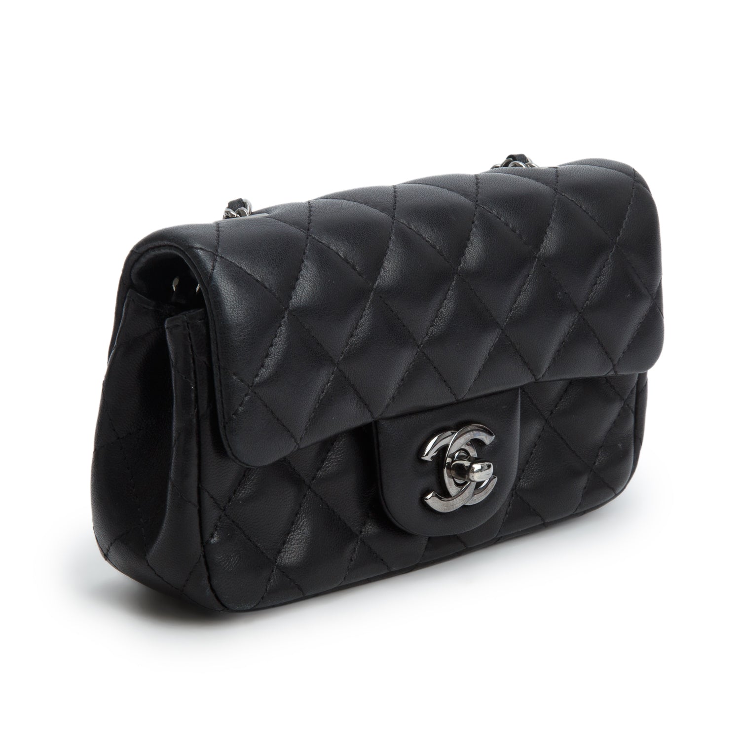 Chanel Black Lambskin Quilted Extra Mini Rectangular Flap