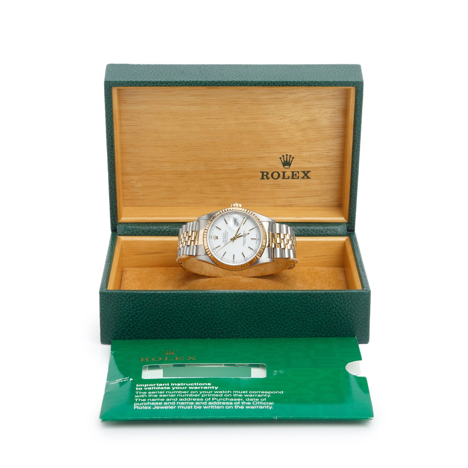 Rolex Stainless Steel & 18k Yellow Gold Datejust 36 MM Automatic Watch White Dial 16233 w/ Box & Papers