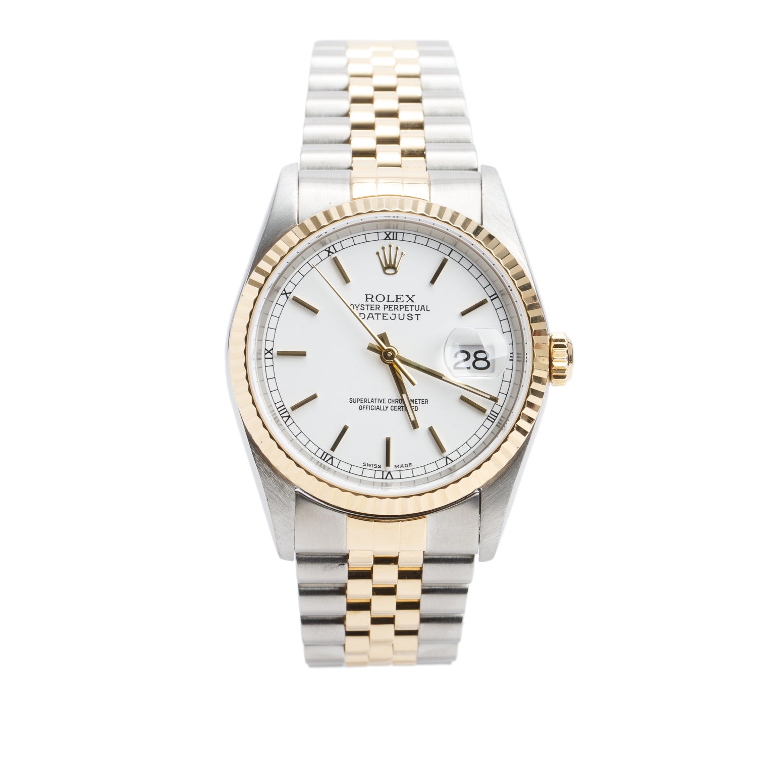 Rolex Stainless Steel & 18k Yellow Gold Datejust 36 MM Automatic Watch White Dial 16233 w/ Box & Papers