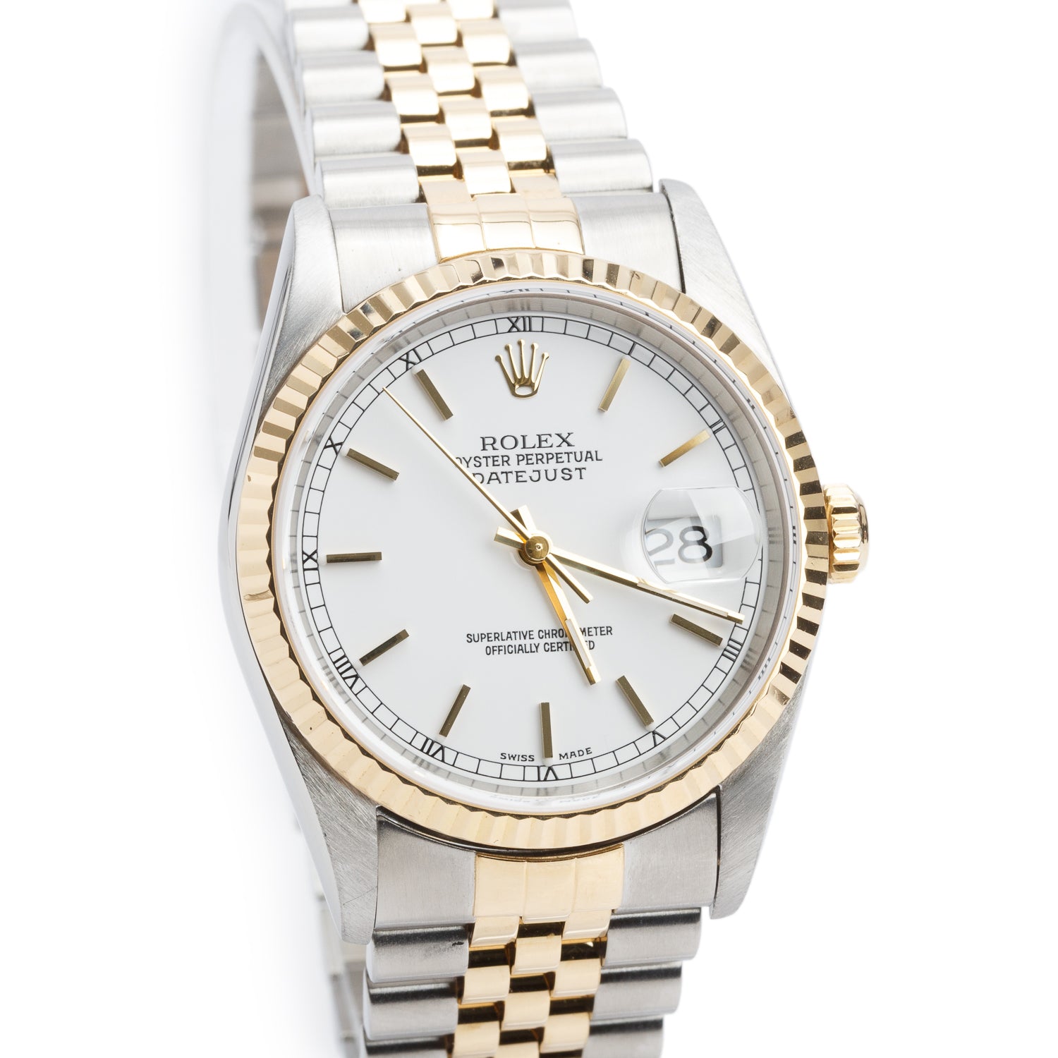 Rolex Stainless Steel & 18k Yellow Gold Datejust 36 MM Automatic Watch White Dial 16233 w/ Box & Papers