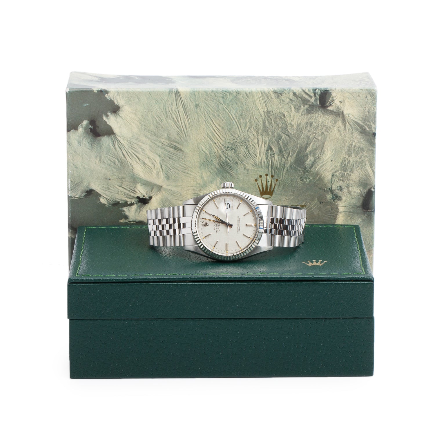 Rolex Stainless Steel Oyster Perpetual Datejust 36 MM Automatic Watch Silver Linen Dial 16014 w/ Box
