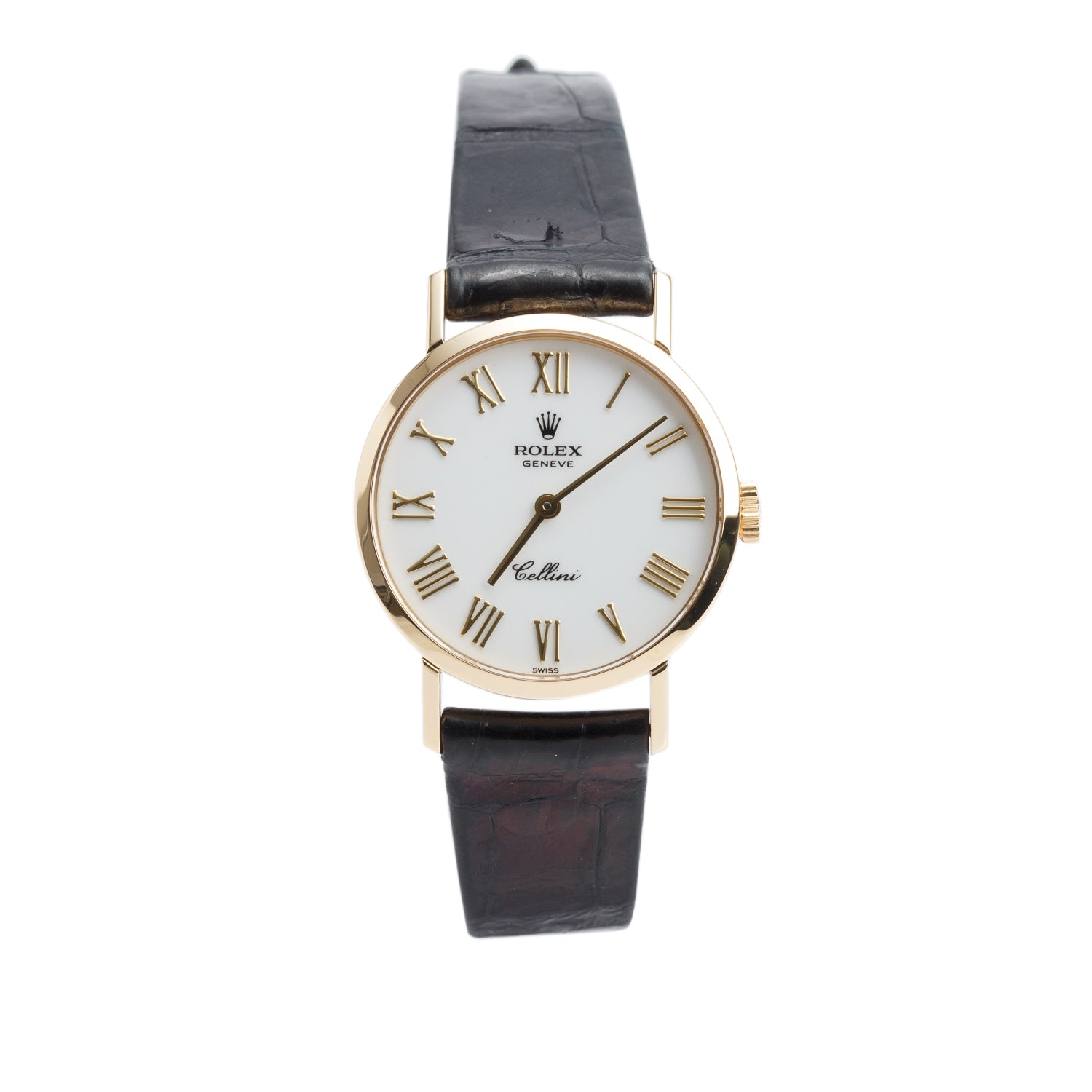 Rolex Vintage 18k Yellow Gold Cellini 26 MM Manual Watch White Dial 4109 w/ Extra Strap