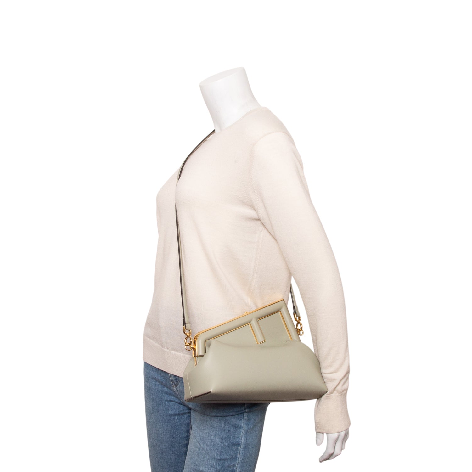 Fendi 2022 Green Nappa Leather Small Fendi First Bag w/ Strap