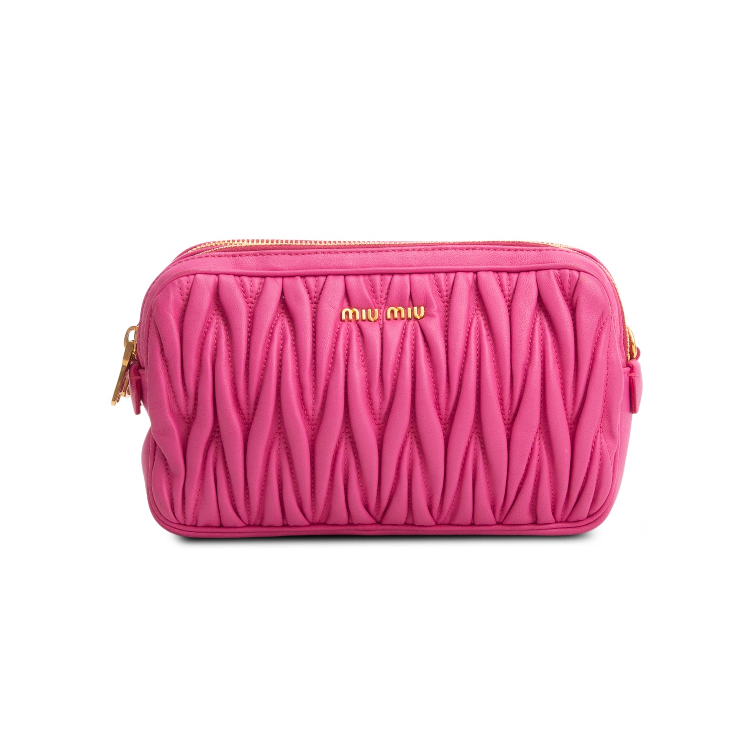 Miu Miu Pink Matelasse Leather Mini Double Zip Crossbody Bag w/ Authenticity Card