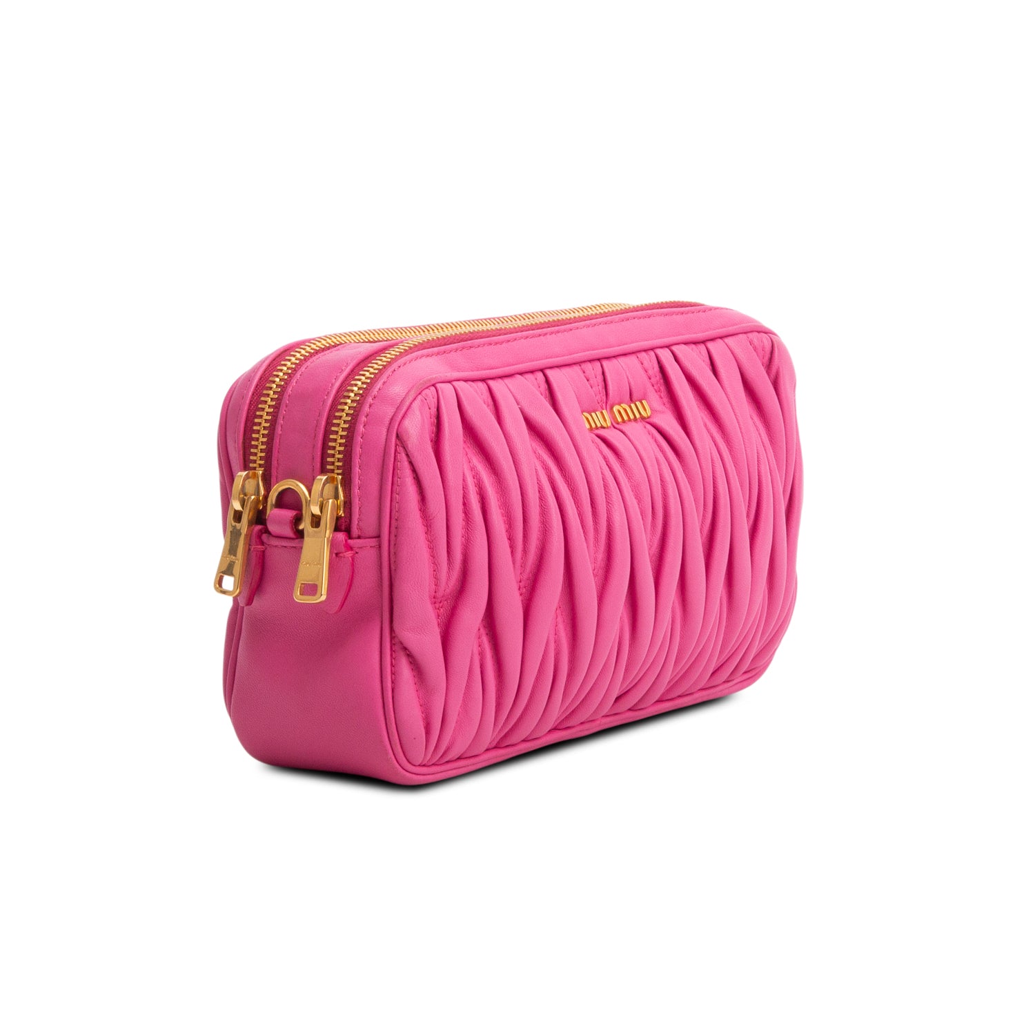 Miu Miu Pink Matelasse Leather Mini Double Zip Crossbody Bag w/ Authenticity Card