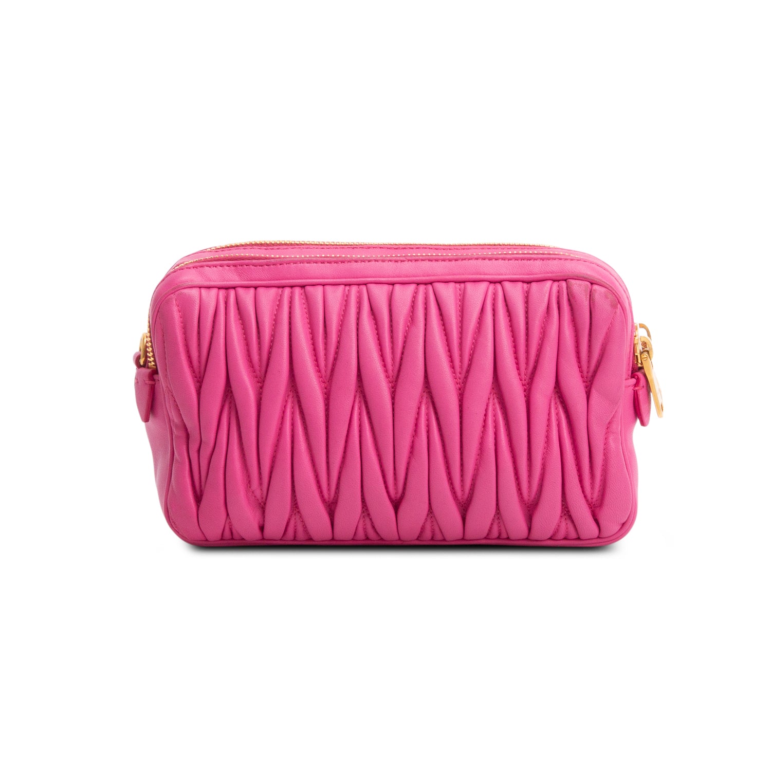 Miu Miu Pink Matelasse Leather Mini Double Zip Crossbody Bag w/ Authenticity Card