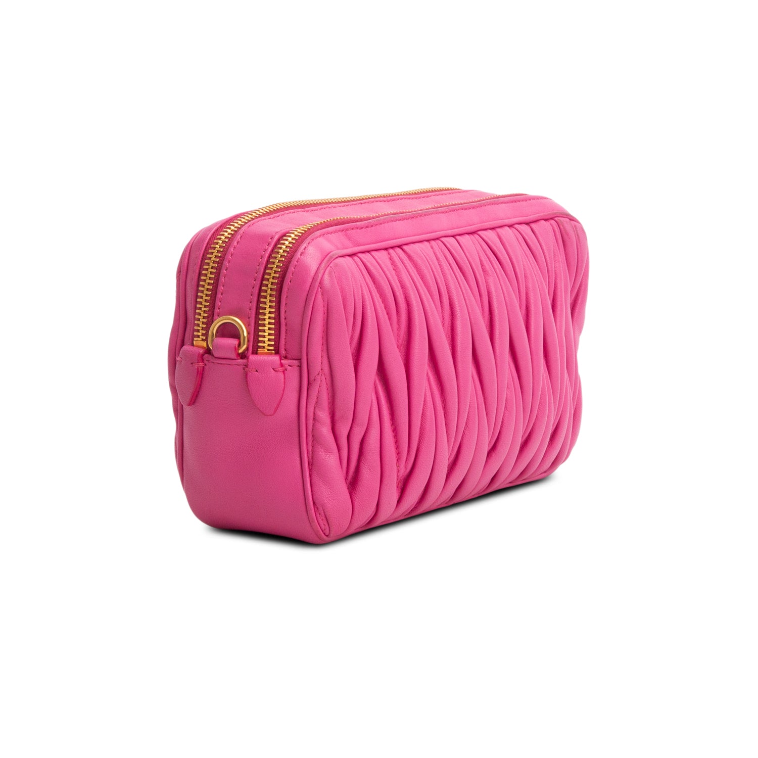 Miu Miu Pink Matelasse Leather Mini Double Zip Crossbody Bag w/ Authenticity Card