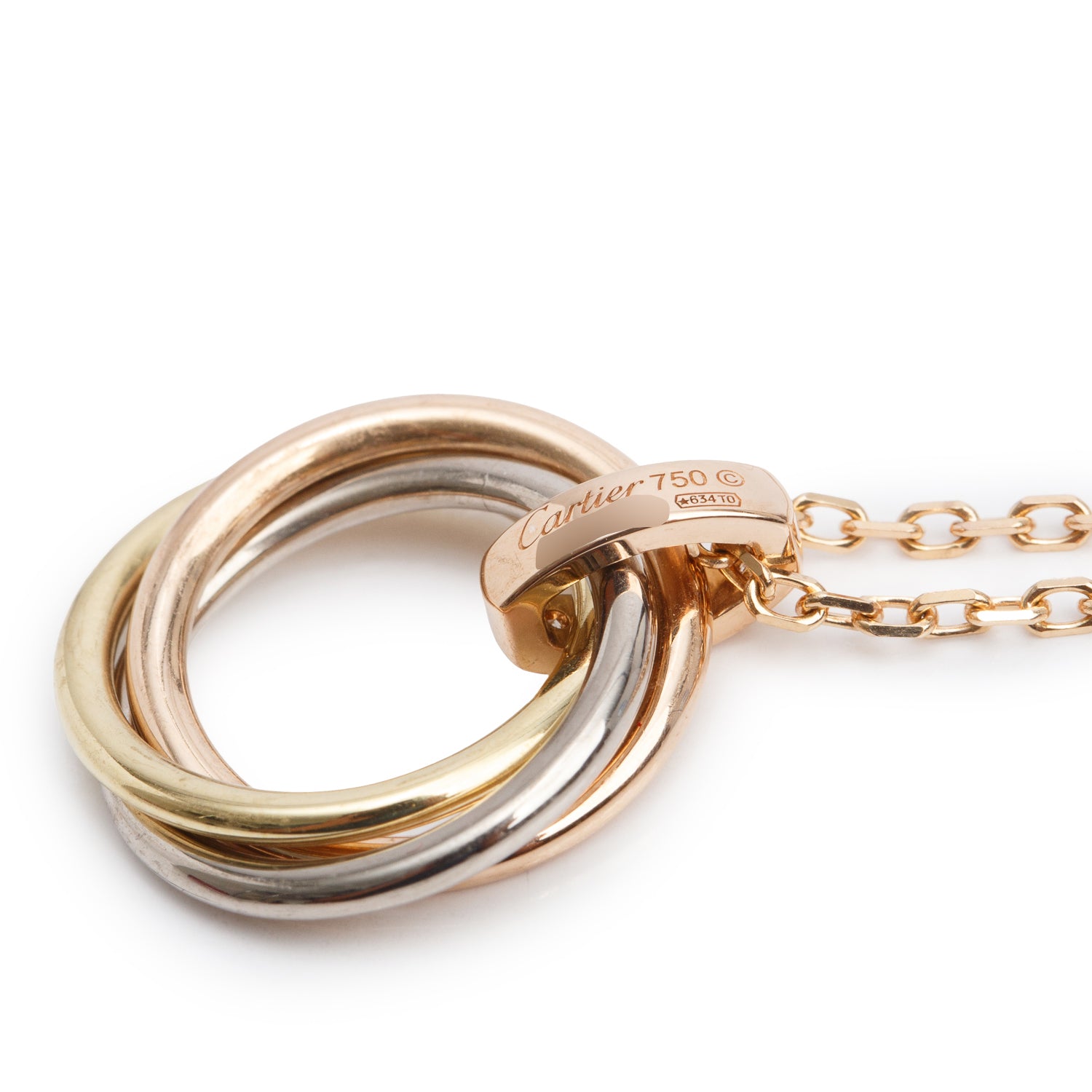 Cartier 18k Yellow, White & Rose Gold Diamond Trinity Pendant Necklace, Medium Model w/ Box & Receipt