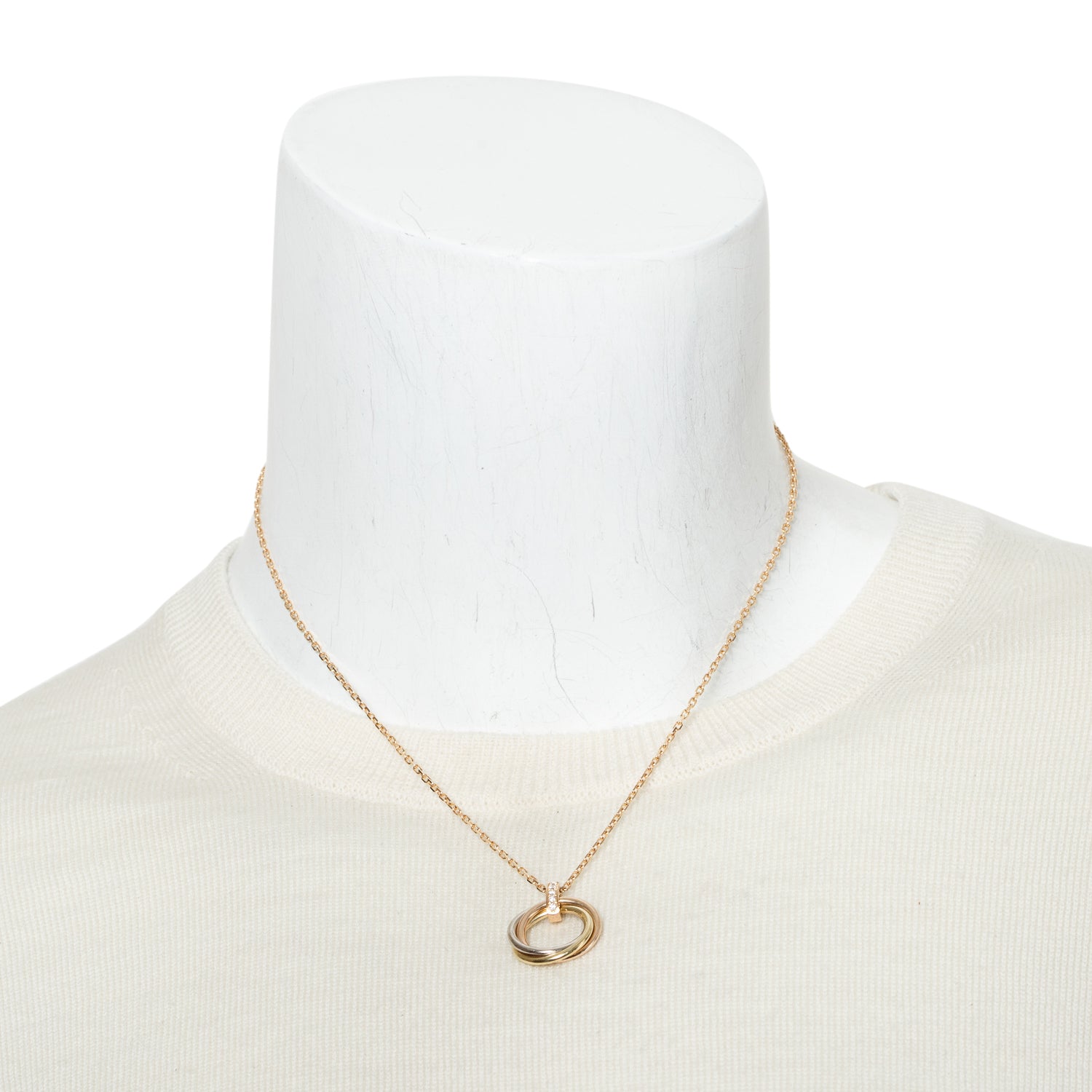 Cartier 18k Yellow, White & Rose Gold Diamond Trinity Pendant Necklace, Medium Model w/ Box & Receipt