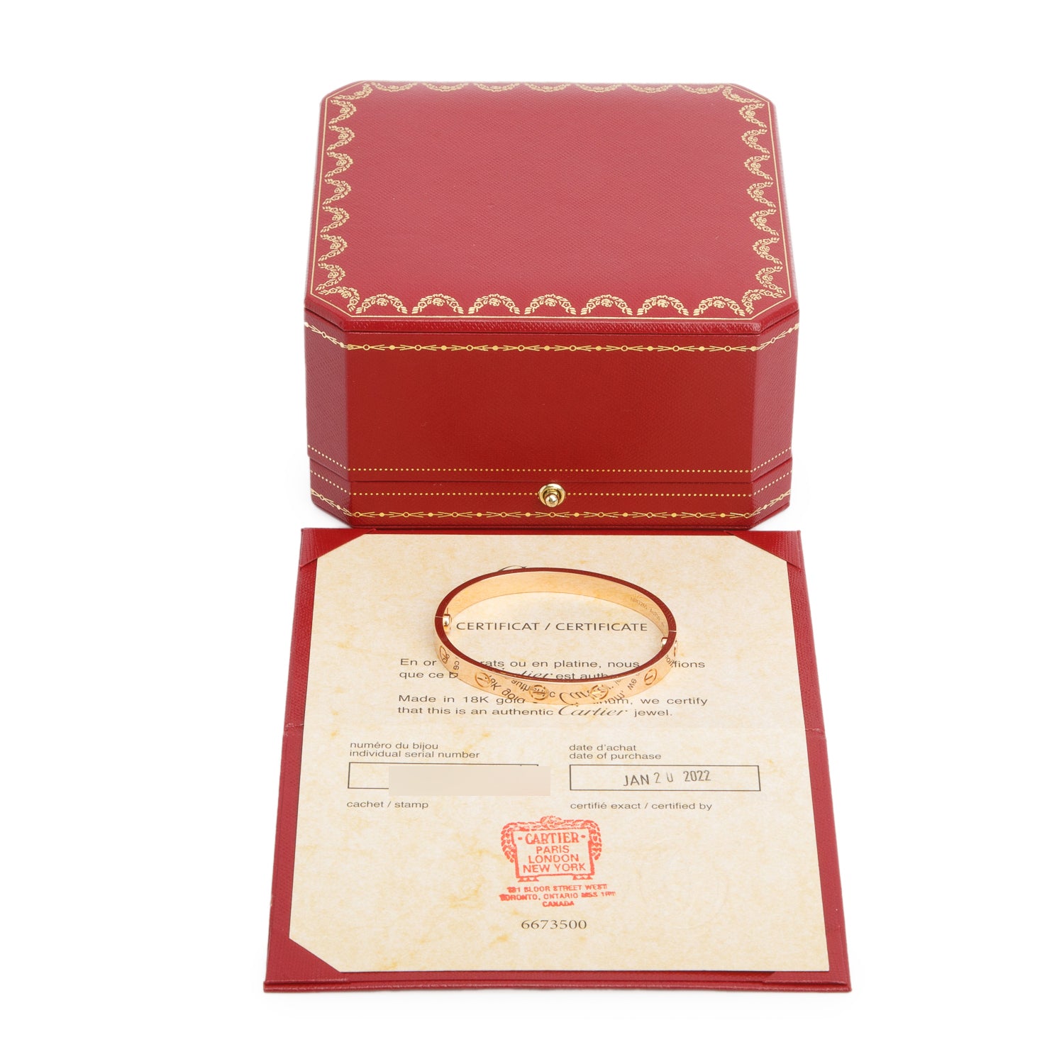 Cartier 2022 18k Rose Gold Love Bracelet, Classic Model, Size 16 w/ Box & Certificate