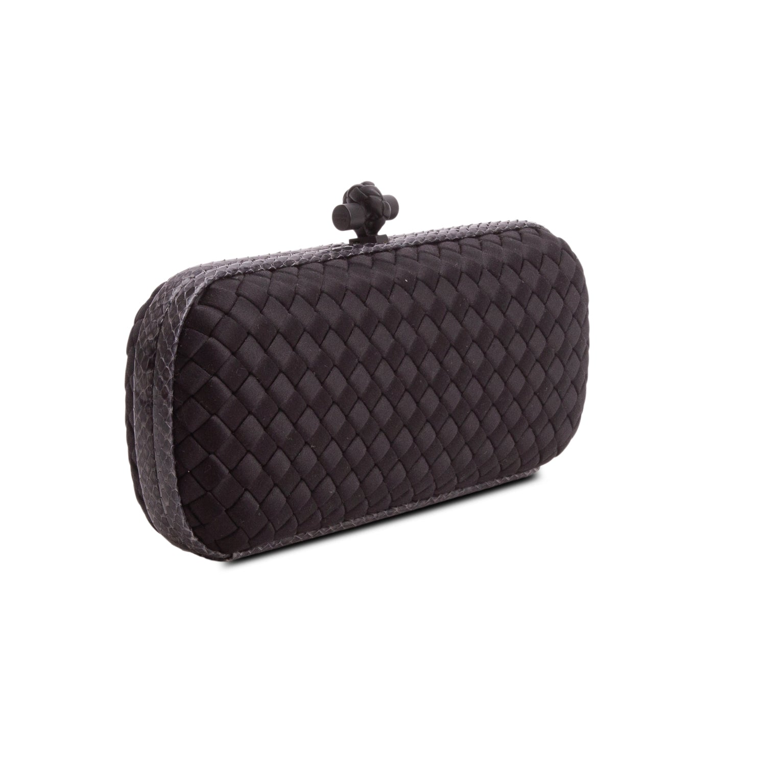 Bottega Veneta Black Satin Ayers Intreccio Impero Stretch Knot Clutch